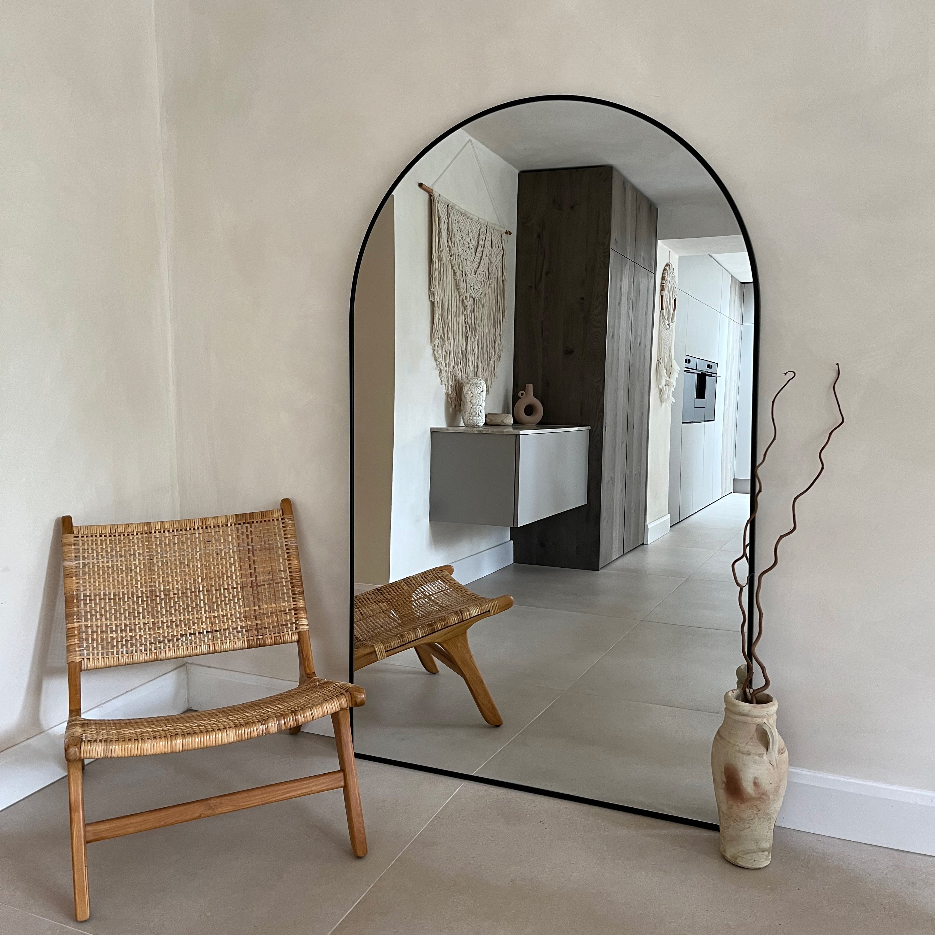 Black Full Length Arched Metal Mirror 180cm x 110cm