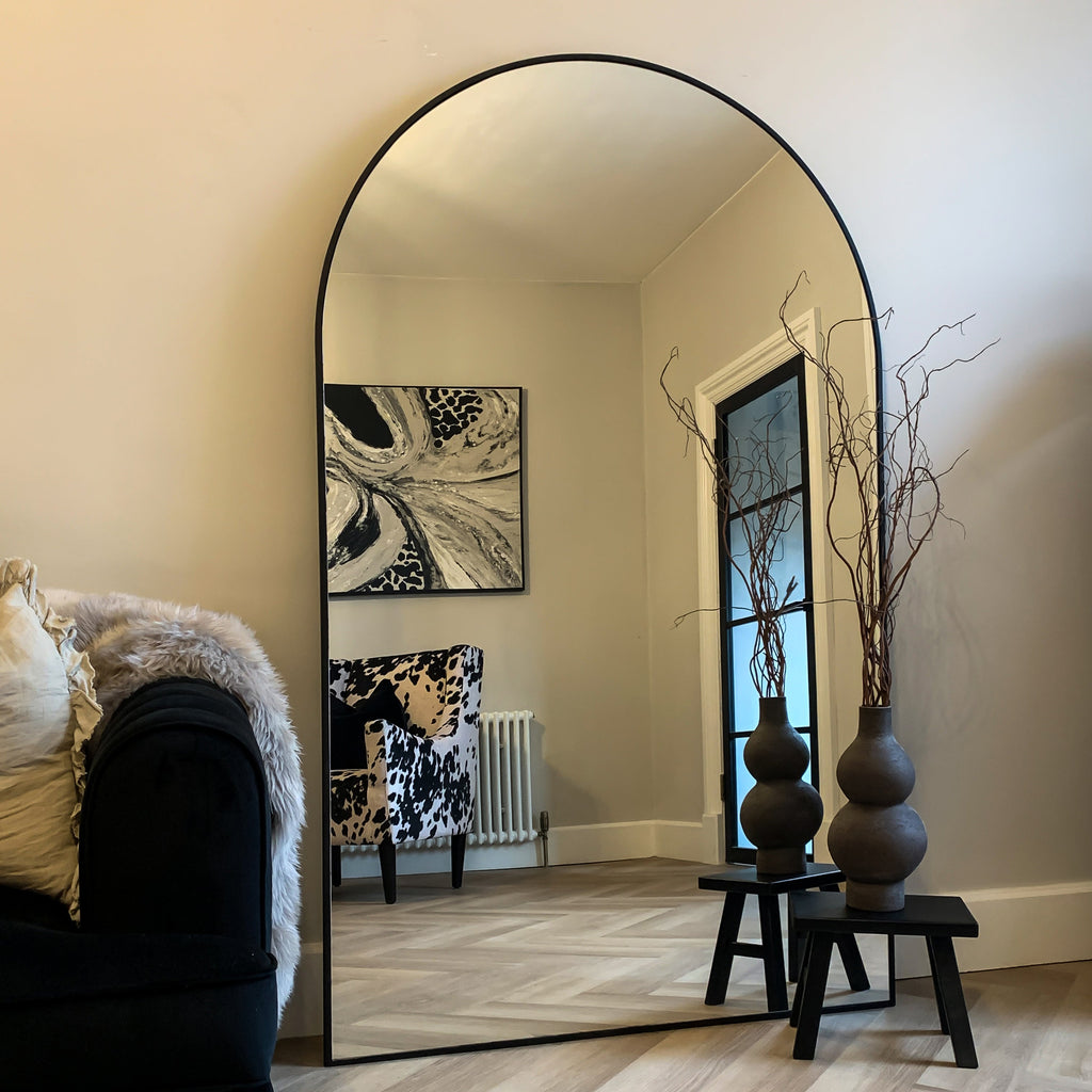 Black Full Length Arched Metal Mirror 180cm x 110cm