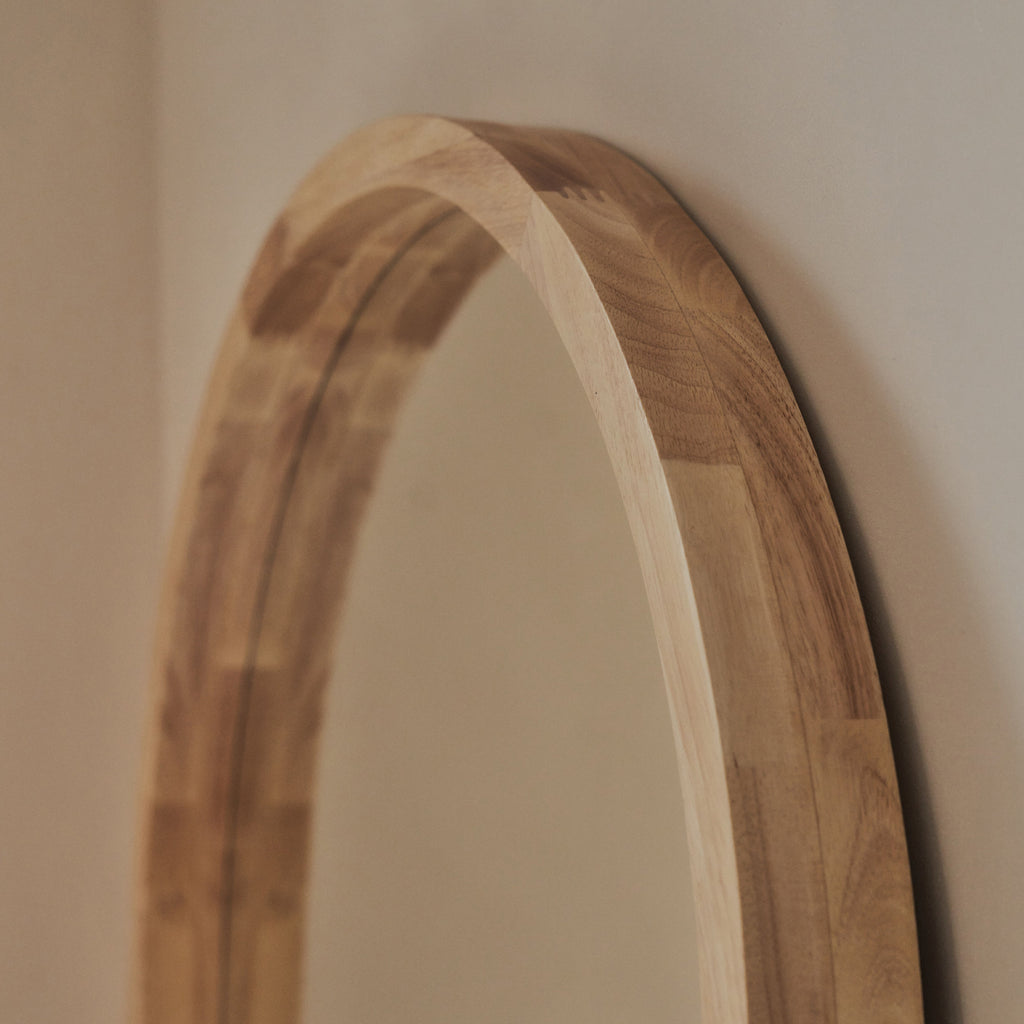 Full Length Light Wood Arched Wooden Mirror 170cm x 80cm