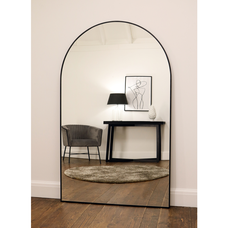 Black Full Length Arched Metal Mirror 180cm x 110cm